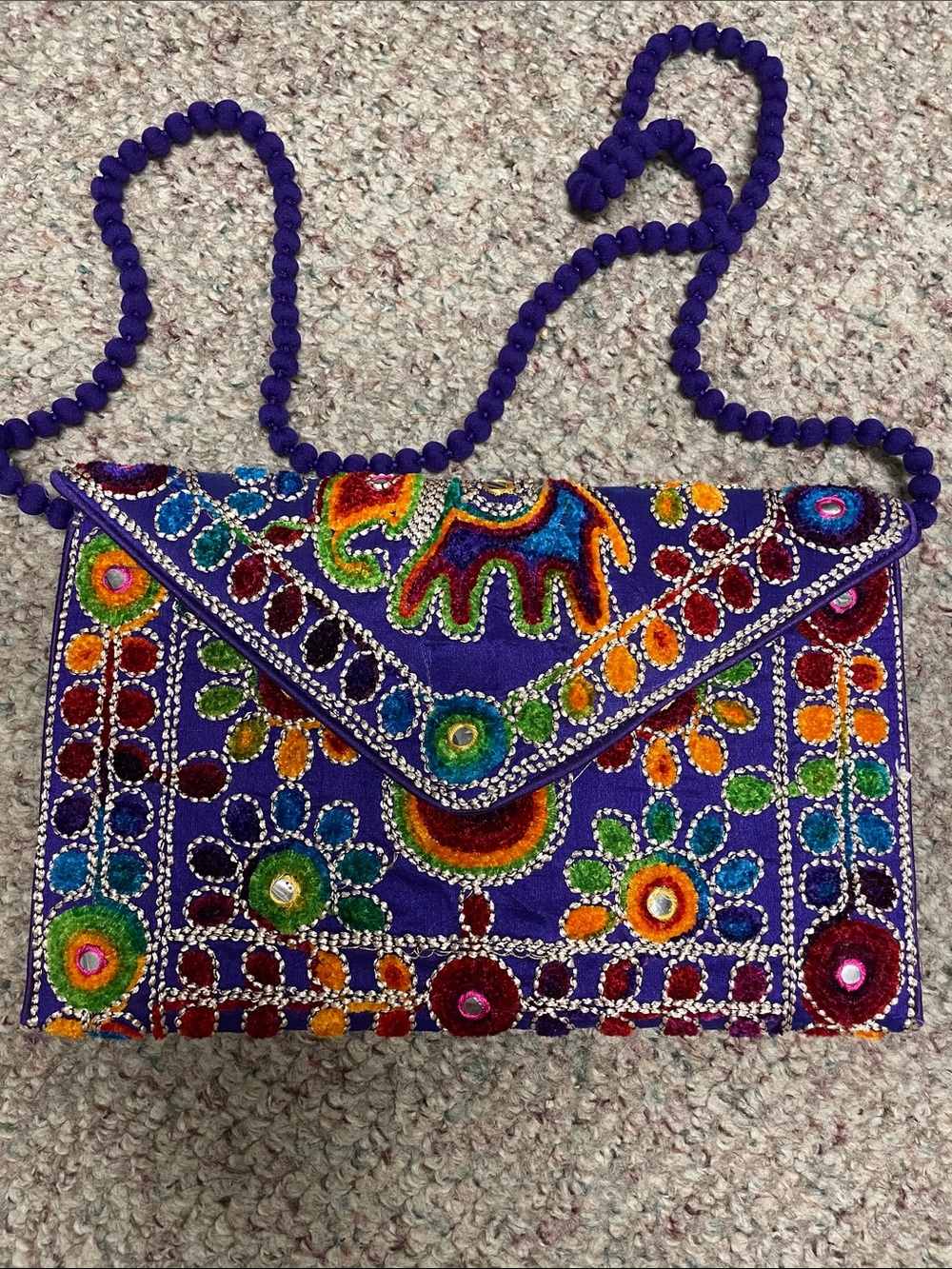 Vintage Purple Embroidered Beaded Shoulder Bag - Vibrant Ethnic Design